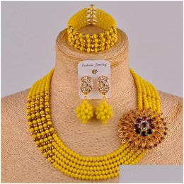 Oorbellen ketting ondoorzichtige gele en goud vergulde kristal Afrikaanse set kralen nigeriaanse sieraden sets cs01earrings drop d dhgarden dha4b