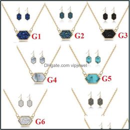 Oorbellen ketting ovaal drusy druzy ketting bengelen oorbellen sieraden set goud vergulde druse choker dames bruiloft feestje drop levering 2 dhxyc