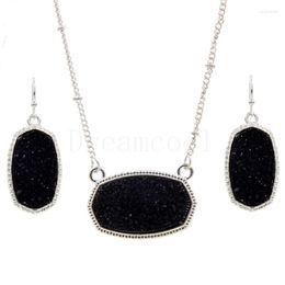 Oorbellen ketting ovale hars druzy drusy hanger hexagon druse charmes drop color mode sieraden set giftEarrings