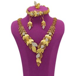 Pendientes Collar Pinxun Nigeria Dubai Joya de boda Gold Color African Fashion Ring Sets for Women Party Gifts YS5