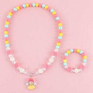 Boucles d'oreilles collier arc-en-ciel coloré résine perles princesse pendentif bracelets ensemble de bijoux pour enfants filles jouer costume enfants fête cadeaux W220423