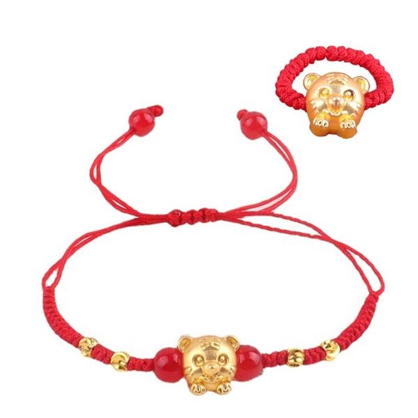 Boucles d'oreilles Collier Chaîne Rouge Bracelet Pour L'Année Du Tigre Japonais Coréen Version Couple Femelle Transfert Perle Anneau
