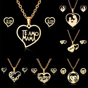 Oorbellen ketting rinhoo moederdag sieraden set cadeau roestvrij staal mama love heart rose bloem hanger ketting oorbellen mam thanksgiving cadeau 230818