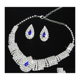 Oorbellen ketting romantische bruiloft sieraden sets voor bruidsbruidsmeisje sieraden drop oorrang set kristal groothandel cadeau levering otwim