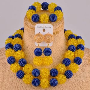 Oorbellen ketting koninklijke blauwe en gele Afrikaanse sieraden set Nigeriaanse kralen kostuum FZZ94Earrings oorbevestiging.