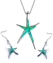 Collier de boucles d'oreilles SEA World Starfish Design Fire Synthesis Opal Pendant Ocean Animal Maxi Colliers pour femmes Boho Jewelry Set5065003