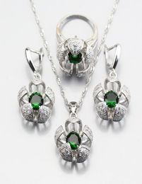 Collier de boucles d'oreilles vendant des ensembles de bijoux de fleurs émeraude à trois fois dimensionnels créés pour les femmes 678910 JS34130337