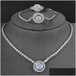 Oorbellen ketting set 3 stcs pack valentines dag sier kleur bruid verloving bruids sieraden voor bruiden ring j7257b d dhgarden dh1u4