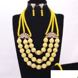 Boucles d'oreilles Collier Ensemble 4Ujewelry Perles Artificielles Bijoux Africains Costume Perles Nigérianes 2022 Jaune Drop Delivery Dhgarden Dhr67