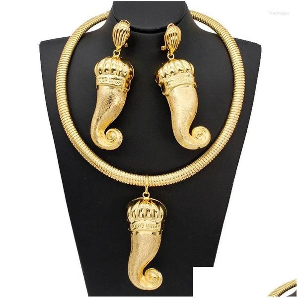 Collier de boucles d'oreilles Ensemble africain pour les femmes auberge de mode Drop à grande taille Pendant Nigérian Bridal Bijoux Livraison de bijoux Otbet