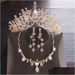 Boucles d'oreilles collier ensemble baroque Vintage cristal neige mariée strass diadème couronne goujon perles africaines bijoux goutte De Dhgarden Dhlwt