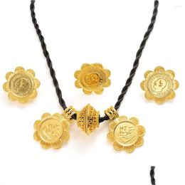 Oorbellen ketting set charme dubai ring ethiopië munt geldteken vrouwen 24k gouden kleur gevulde Arabische Afrika Europa Sieraden drop Dhgarden Dhpui