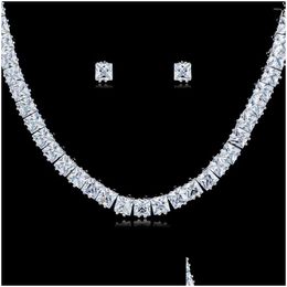 Pendientes Collar Conjunto Clásico Cristal Cz Cubic Zirconia Pendiente de gota nupcial para mujeres Prom Praty Accesorios Cn10067 Delive Dhgarden Dhbuw