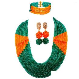 Oorbellen Ketting Set Mode Legergroen Oranje Kristal Kralen Nigeriaanse Afrikaanse Kralen Sieraden Voor Vrouwen 8Lbjz01 Drop Delive Dhgarden Dh3Rh