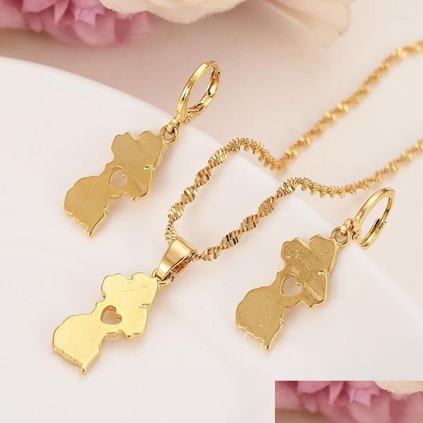 Boucles d'oreilles Collier Set Carte d'or de la Guyane Pendentif Femmes Filles Garçon Hommes Fête Bijoux À La Mode Cadeaux Enfants Usure Quotidienne Drop Livraison Ensembles DHb4P