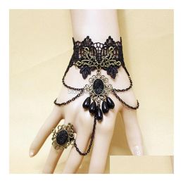 Oorbellen Ketting Set Handgemaakte Vintage Etnische Armband Hand Vinger Ring Voor Vrouwen Antieke Bronzen Bedels Ketting Zwart Kant J Dhgarden Dhyls