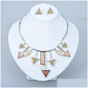 Oorbellen Ketting Set Iceyy Fashion Brand Sliver Plated Geometrische Hars Choker Sieraden Voor Vrouwen Engagement Gift Drop Deliv Dhgarden Dhyvn