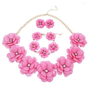 Boucles d'oreilles Collier Ensemble Belle Fleur Rose Bijoux Fantaisie Perles Africaines Nigérian Drop Delivery Sets Dhgarden Dhw3F