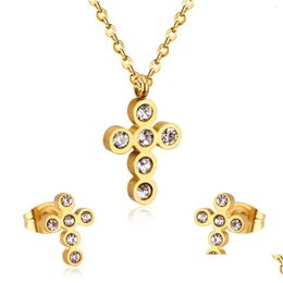 Oorbellen ketting set Luxukiskids roestvrij staal kristal Dubai bruids cross vlinder oorbel vrouwen/mannen sieraden dhgarden dhb63