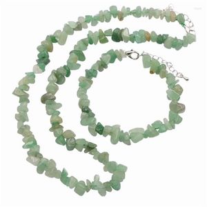 Boucles d'oreilles Collier Ensemble Pierre Naturelle Gravier Vert Aventurine Bracelet Chips Irregar Perles Femmes Yoga Bijoux Cadeau Jades Dro Dhgarden Dhmhx