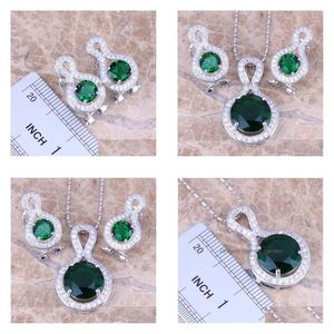 Boucles d'oreilles Collier Ensemble Parfait Vert Cubique Zircone Blanc Cz Sier Plaqué Pendentif S0794 Drop Delivery Ensembles de Bijoux Dhgarden Dhnwn