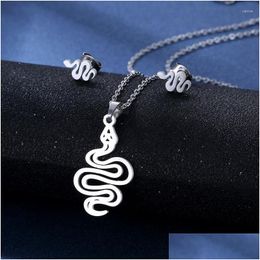 Oorbellen ketting set persoonlijkheid roestvrijstalen sieraden voor vrouwelijke dierenslang creatieve accessoires cadeau groothandel drop dhgarden dhbiq