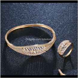 Oorbellen Ketting Sets Drop Levering 2021 Dazzend Deluxe Plant Blad Cubic CZ Zirkoon Ring Trendy African Bangle Boheemse armband Dames Gold Fa