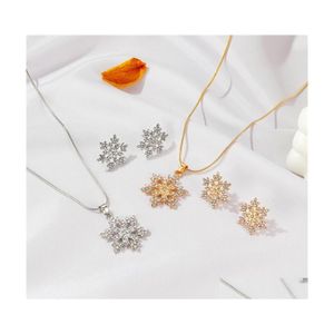 Oorbellen ketting sneeuwvlok ketting oorbellen kerstmis luxe sieraden set accessoires valentines feestgeschenken 5626 Q2 drop levering dh4vo