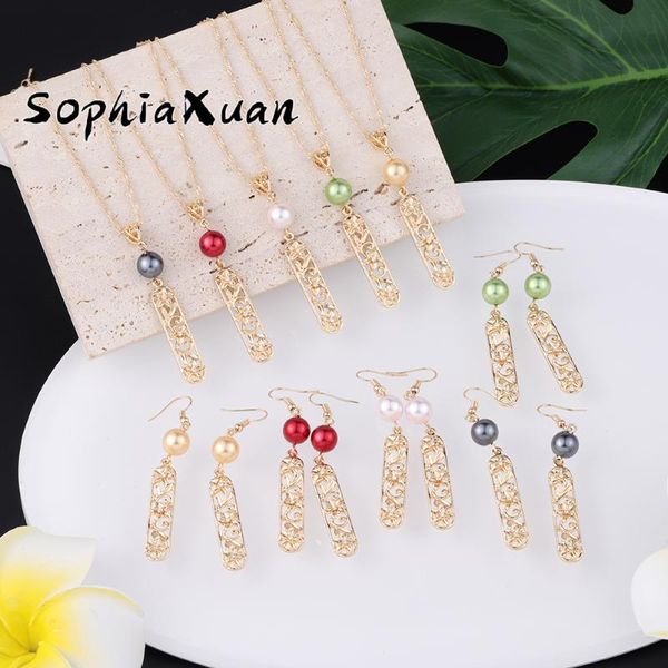 Pendientes collar SophiaXuan Samoa Hawaiana Plumeria flor geometría conjunto mujer colgantes polinesios collares para mujeres 2021