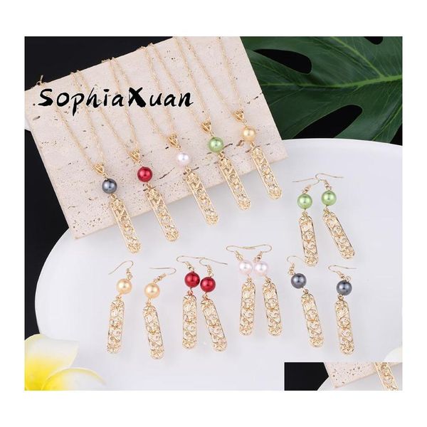 Pendientes Collar Sophiaxuan Samoa hawaiana Plumeria Flor Geometría Conjunto Mujer Colgantes polinesios Collares para mujeres 2021 Drop D Dhrbj