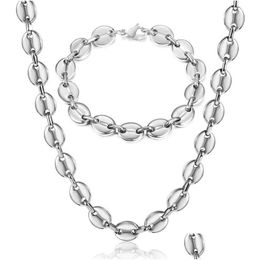 Oorbellen Ketting Roestvrij Staal Koffiebonen Armband Set Voor Mannen Vrouwen 7/9/11Mm Goud Kleur Marina link Chain Sieraden Sets Lks252 Dr Dhzyc