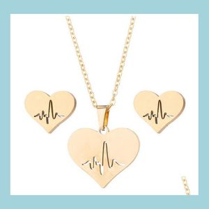 Oorbellen ketting roestvrij staal liefde hart ketting vrouwen gouden hartslag stud oorbellen sieraden sets voor meisjes bruiloft cadeau druppel d dhfun