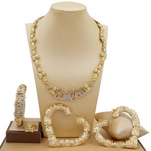 Boucles d'oreilles collier l'ensemble de bijoux de dubaï en gros ensembles de mariée en or africain pour les femmes Bracelet mariage cristal Lette