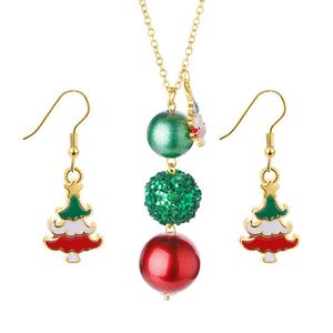 Boucles d'oreilles collier tendance pendentif arbre de noël et goutte cloche d'élan chaîne à breloques cadeau pour femmes adolescentes boucles d'oreilles