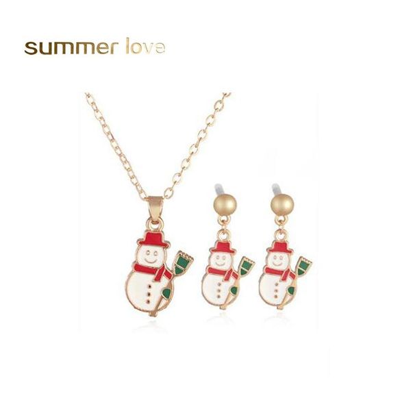 Boucles d'oreilles collier à la mode dessin animé boucle d'oreille ensemble pour enfants femmes noël bonhomme de neige chaussettes conception charmant colliers alliage bijoux goutte D Otv5B