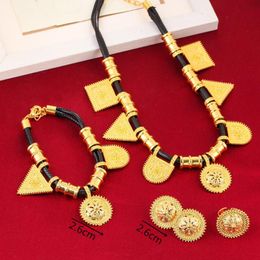 Boucles d'oreilles collier Triangel bijoux Design éthiopien ensemble couleur or 24K érythrée Habesha éthiopie bijoux cadeau de mariage
