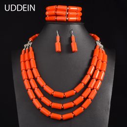 Oorbellen Ketting UDDEIN Nigeriaanse Bruiloft Indiase Sieraden Sets Bib Kralen Ketting Oorbel Armband Sets Verklaring Kraag Afrikaanse Kralen Sieraden Set 230703