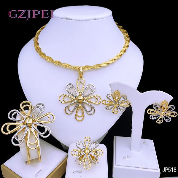 Pendientes Collar Único Conjunto de Joyas Italia 18k Chapado en Oro Mariposa Colgante Collar de Mujer Elegante Dos Tonos Dubai Joyería Novia Fiesta Accesorios 230820