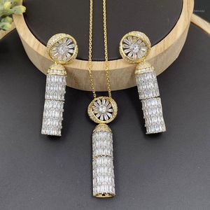 Oorbellen ketting Vanifin mode-sieraden set onderscheidende cilinder volledige micro-pave met voor vrouwelijke jubileum geschenken