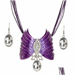 Boucles d'oreilles collier Vintage Mti cuir corde ensemble de bijoux pour femmes cristal goutte aile pendentif déclaration ensembles cadeau livraison Dhiog
