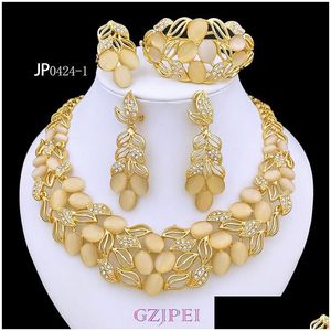 Boucles d'oreilles collier Vintage opale bijoux ensembles pour femmes bracelet à breloques plaqué or mariée fête livraison directe Dh439