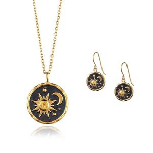 Boucles d'oreilles collier Vintage soleil et lune ensemble de bijoux pendentif pour femmes fête céleste sans Nickel