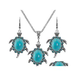 Boucles d'oreilles collier Vintage tortue tortue boucles d'oreilles ensembles de bijoux pour femmes cadeau d'anniversaire livraison directe Ot68X