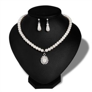 Pendientes collar gota de agua perla colgante de diamantes de imitación conjunto de joyería para mujer pendiente de moda exquisita boda al por mayor