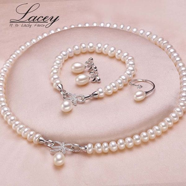 Pendientes Collar Boda conjunto de joyas de perlas de agua dulce para mujeres conjuntos de collar natural genuino regalos de aniversario de madre blanco 230307