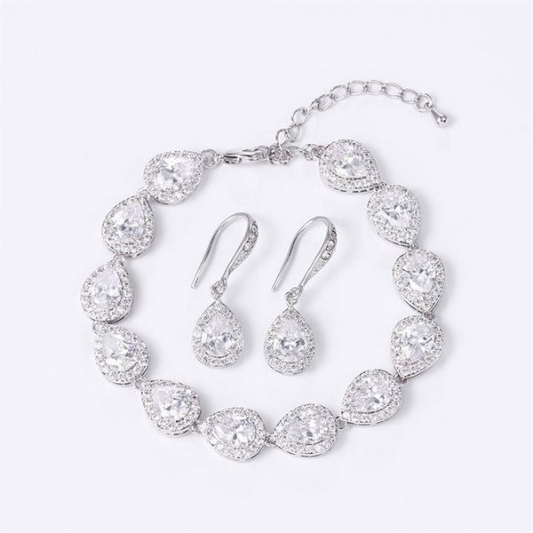 Boucles d'oreilles Collier WEIMANJINGDIAN larme cubique zircone CZ cristal mariage bracelet et boucle d'oreille ensemble de bijoux de mariée demoiselle d'honneur G331t