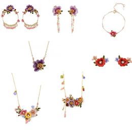 Brincos Colar Jardim de Inverno Série Moda Esmalte Esmalte Multicolor Peônia Flores Pulseira Anel Jóias Para Mulher Tendência