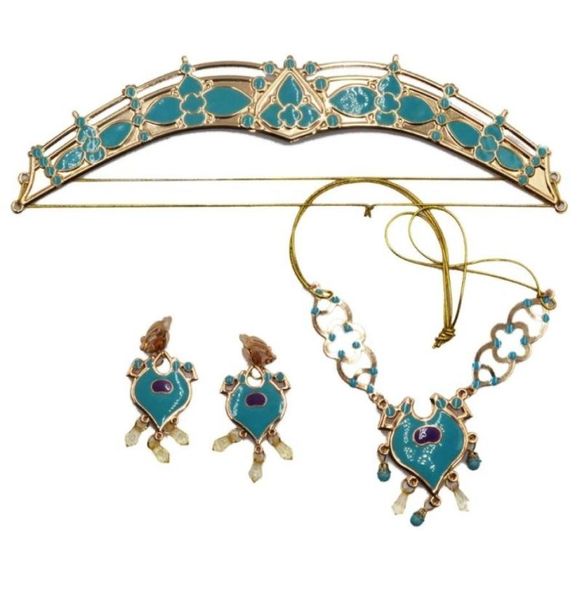 Collier de boucles d'oreilles femmes jasmine royal couronne bandeau de bande joaillerie pendante set tarm robe up princess adults kids costume kit3242215