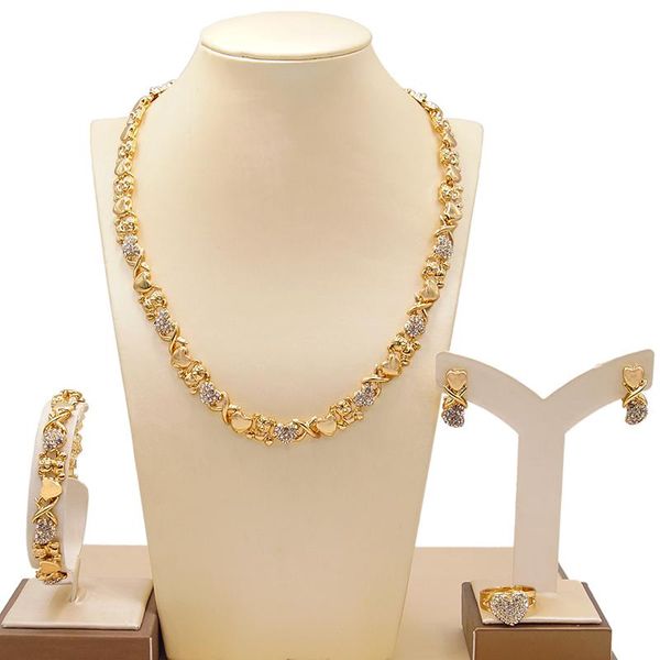 Boucles d'oreilles collier XOXO nigérian luxe or ensemble de bijoux pakistanais mode mariage mariée fête cristal dubaï pour les femmes Bracelet
