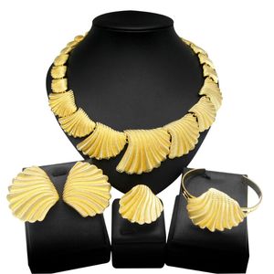 Pendientes Collar Yulaili 2022 Alta calidad Señoras Anillo Pulsera Conjunto de joyas Brasil Nupcial 18K Chapado en oro